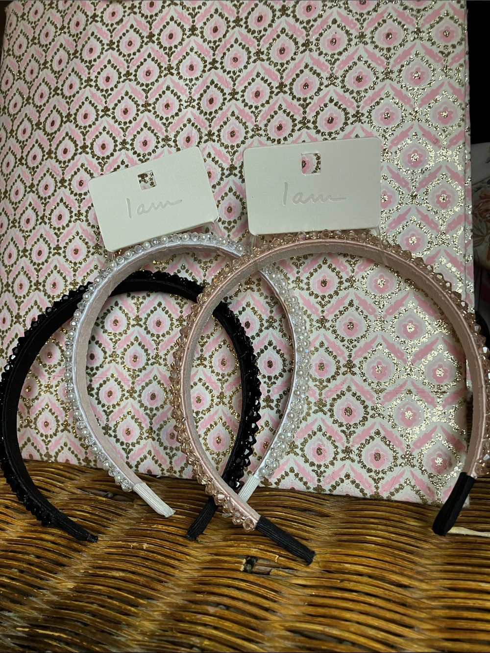 I AM Pearl and Blush Beaded Headband Set- & FREE hair pins & lip balm NWT/ NWOT